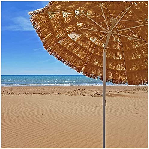 WOTZOV Ombrellone da Giardino Rotondo inclinabile da 6 Piedi/1,8 m, ombrellone Hawaiano in Paglia, Protezione Solare Regolabile per Parasole, Piscina, Patio, Spiaggia, este