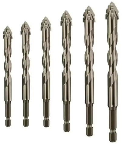 6 Stück Exzenter Bohrer Set, 4/5/6/8/10/12mm, Vierschneidiger gezahnter Exzenter Bohrer, Ohrer Set aus Hochgeschwindigkeitsstahl, Betonbohrer, Exzenter Spiralbohrer, für Fliesen, Beton, Glas etc