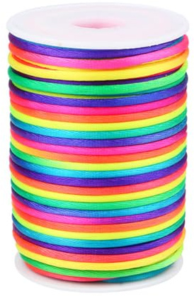 Cordoncino in nylon satinato da 3,0 mm, per braccialetti macramè, nodi cinesi, collane e gioielli, 47 metri (arcobaleno)