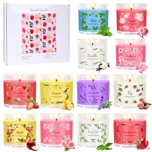 Scented Candles Gift Set, 12Pcs 2.5OZ Natural Soy Wax Long Lasting Portable Travel Tin, Perfect Candles Gifts Set for Women, Birthdays, Weddings, Christmas, Yoga, Bath (12pcs)