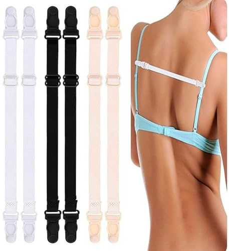HoAhaMay 6 Stück BH-Träger-Halter, verstellbarer BH-Träger-Halter, elastischer BH-Träger, rutschfester elastischer BH-Träger für Frauen, geeignet für alle Körbchengrößen (Schwarz, Weiß, Hautfarbe)