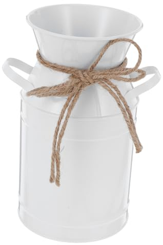 CIYODO Seau à Fleurs en Métal Blanc pour Décoration Intérieure, Style Nordique Vintage, Vase Pot à Lait, Décor Rustique pour Salon Et Mariage