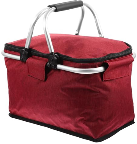 Parliky Faltbarer Picknickkorb Rot Isolierte Kühltasche mit Doppeltem Tragegriff Große Lunch Tasche für Outdoor Shopping Camping Schule