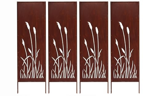 Kapaga - Sichtschutz Metall 4x - 160x50 cm - Edelrost - Rostoptik, Patina | für Garten und Terrasse - Corten, Sichtschutzelement - Sichtschutzwand - Gartendekoration Zaun - Rost (Strauch) (Pampasgras)