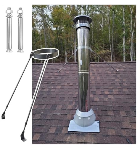 MZZKFC Extended Roof Chimney Support Bracket Kit, 3.9ft Roof Chimney Pipe Brace Holder With Screws, Support Bracket Set For Stove Pipes, Against Wind & Snow(3.9 in/100mm)