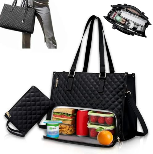 xinrongda 2-in-1 Handtasche mit isoliertem Lunch-Fach, 15.6 Zoll Laptop Handtasche, Damen Arbeitstasche mit Essensfach, große Lehrertasche & Bürotasche, Schultertasche für Schule Büro Uni