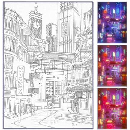 Generisch Leuchtende Wandkunst – 11,97 x 8,46 Zoll LED-Stadtbildgemälde | USB-dimmbares dreifarbiges Nachtlicht | HD-beleuchtetes für den Arbeitszimmereingang