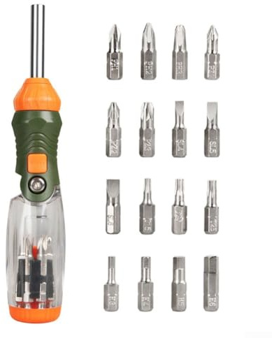 Eawfgtuw Set di cacciaviti telescopici a cricchetto da 40,6 cm con meccanismo a 3 posizioni, blocco rapido ad angolo e punte intercambiabili per uso domestico e giardino