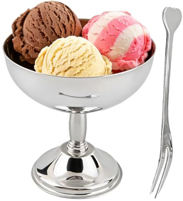 Glasskopp, rostfritt stål Serveringsdessertskålar Bägare Mini rundfotad yoghurt Snack Godiskopp Såskål för sallad Fruktpuddingfest (Liten storlek 9cm)