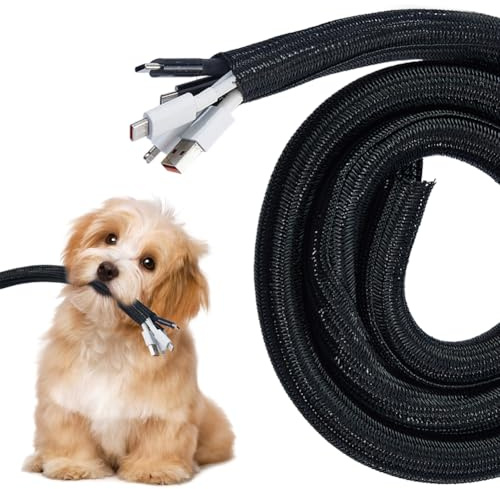DICOSMETIC 5M 16.5cm Cord Protector PET Plastic Cable Sleeves Pet Proof Cord Protector Wire Loom Tubing Cable Sleeve for Computer TV Office Home Wire Management, Black