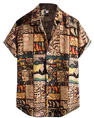 Generico Camicia Estiva Uomo,Camicia Etnica Stampa Bluse Mens Short T Shirt Fashion Sleeve Casual Men Camicies