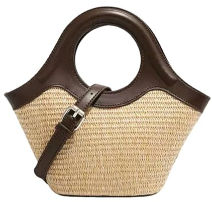 Gyios Borsa a Mano Donna Borse da Versatili in Paglia Intrecciata Tracolla Spiaggia Estiva Rattan Fatta Viaggio Casual-Marrone