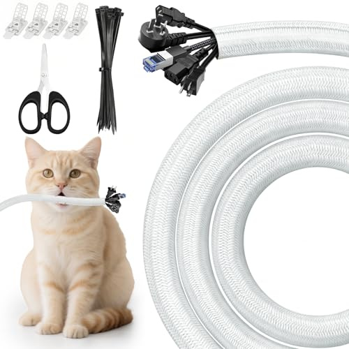 CoKeeSun Cable Tidy Sleeve, 3m-20mm Dog and Cat Cord Protector | Flexible Cable Management Sleeve Split, for 8-10 Wire Organizer, Self-Closing Tube for Desk, USB, TV, PC, Home