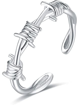Anello regolabile per donna - S925 Corona spinata aperta di spine intrecciate Filo da uomo, reggiseno ad albero