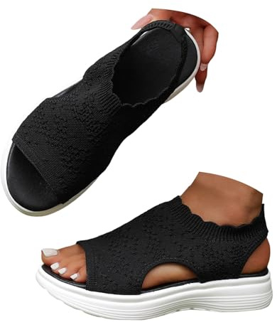 Sandals Women's Breathable Women's Wedge Sandals with Soft Sole Toe Cap Mesh Fabric, Open Toe Fashionable Versatile Summer Shoes, Women's Sandals Summer for Beach Travel