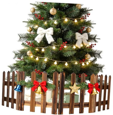 BESTOMZ Steccato per Albero di Natale in Legno Solido Atmosfera Festiva, Decorazione Semplice ed Elegante per Alberi di Natale e Casette delle Bambole