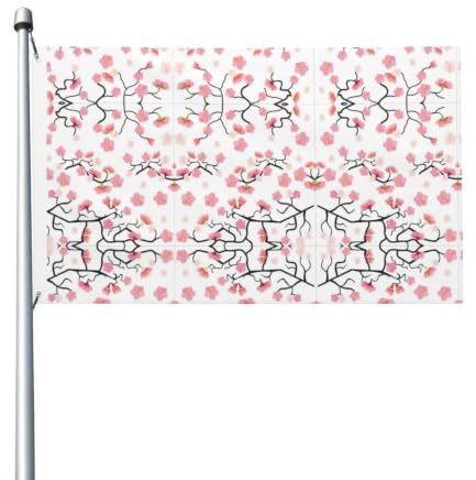 Drapeau de jardin imprimé fleurs de cerisier japonais, 91,4 x 152,4 cm, convient pour les pelouses, balcons, terrasses, intérieur et extérieur, avec œillets métalliques, mât non inclus.