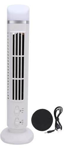 equlup Ventilador de torre sin aspas, 38x10 cm, velocidad ajustable, ventilador silencioso de escritorio USB sin aspas con luz, ventilador de mesa oscilante eléctrico portátil para el (Blanca)