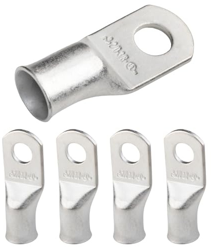 SELTERM 2/0 AWG (70 mm²) - 3/8 (M10) ⌀ Hole UL Marine Grade Wire Lugs, Battery Cable Ends, Tinned Copper Eyelets, Tubular Ring Terminal Connectors [B80] - 5 Pack
