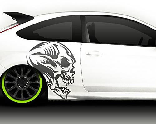 Grandora X7171 2er Set Autoaufkleber Totenkopf Skull Schocker Racing Schädel Totenkopf Kopf schwarz matt