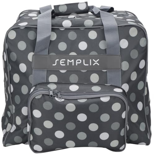 SEMPLIX Overlocktasche/Coverlocktasche Polka Dots, Groß, Stabil, für Transport/Aufbewahrung Aller gängiger Maschinen Anthrazit/Grau 44x38x33cm