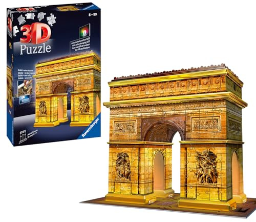 Ravensburger Arc De Triomphe 3D Jigsaw Puzzle for Adults and Kids Age 8 Years Up - Night Edition with LED Lighting - 216 Pieces - No Glue Required