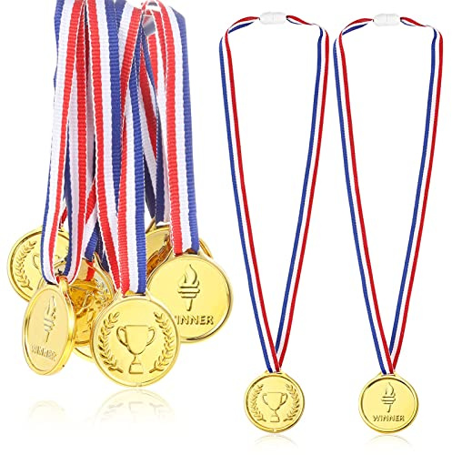 Caydo Gold Medals for Awards, Plastic Gold Medal for Children's Game Prizes, School Sports Games, Competitions, Family Gatherings, Medals for Kids(24PCS/100PCS)