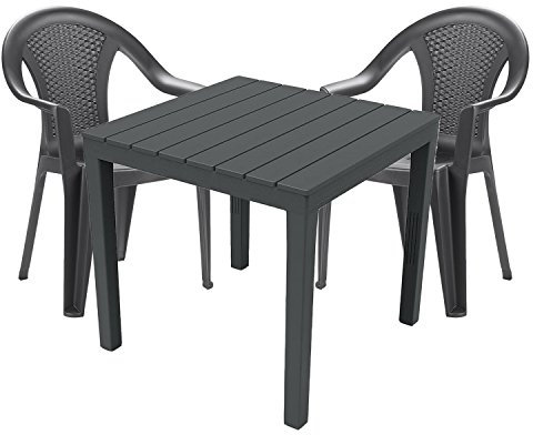 Mojawo Gartengarnitur - 3-teilig - Gartentisch Kunststoff 79x79cm H72cm - + 2 Stapelstühle - Kunststoff Anthrazit - Bistro Set - Esstisch - Stapelstuhl
