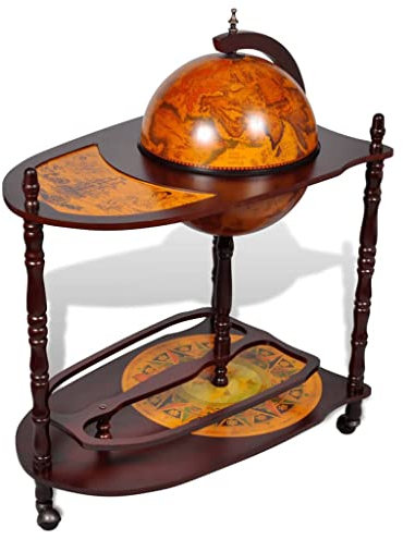 vidaXL 99,1 cm Globe Bar Wein-Likör Schrank Aufbewahrung Roller Cart Trolley W/Tisch Old World