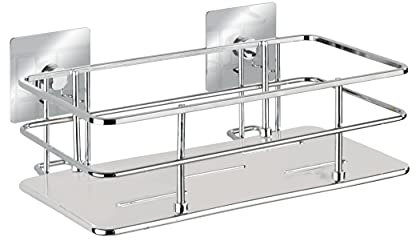 WENKO Turbo-Loc® Edelstahl Wandablage Quadro - Befestigen ohne Bohren, Edelstahl rostfrei, 24 x 10 x 14.5 cm, Chrom
