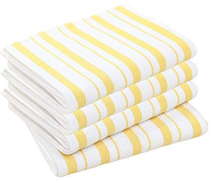 COTTON CRAFT Oversized Kitchen Towels -4 Pack 100% Cotton Basketweave Tea Dish Towels - Absorbent Reusable Low Lint Quick Dry - Cooking Drying Restaurant Bar Cleaning Cloth Napkin -20x30 Yellow Stripe