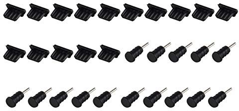Futheda Lot de 30 Mini Ports USB Micro USB + Prise Jack 3,5 mm Anti-poussière pour écouteurs Noir