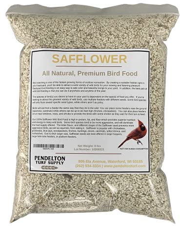 Pendelton Turf Supply Semi di cartamo per uccelli selvatici, semi per uccelli completamente naturali di alta qualità (sacchetto richiudibile da 3,6 kg)