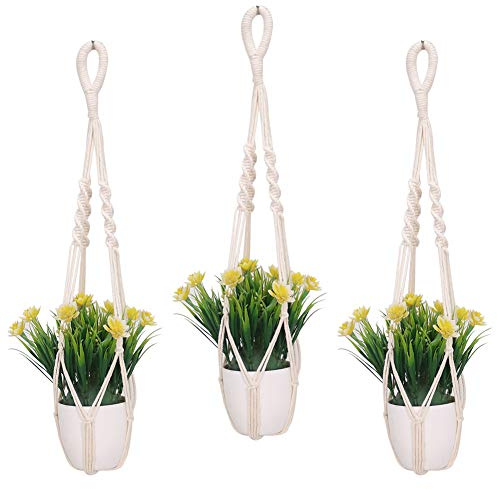 GOODGDN Makramee Blumenampel, Baumwollseil Hängeampel Blumentopf Robust Makramee Pflanzenhalter Blumenampel｜Handgewebt｜Pflanzenhänger für Balkon Gartendekor -60cm