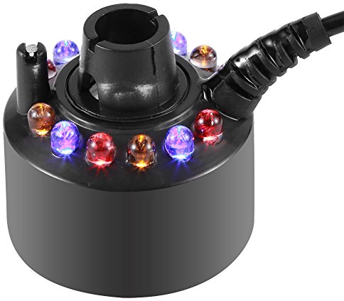 AUNMAS Nebelmaschine mit Netzadapter, 4,6 * 2,5cm 400-600MA Springbrunnen Nebelmaschine 12LED Bunte Nebelmaschine Luftbefeuchter Nebelmaschine für Aquarien, Innen- und Außenbrunnen(EU 220V)