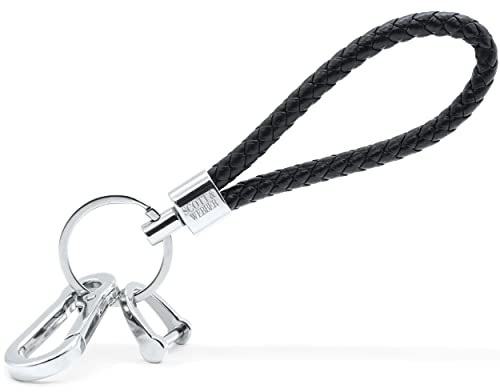 Scott & Webber® - Schlüsselanhänger aus geflochtenem Leder mit Edelstahl Schlüsselring, Karabiner und Schraubverschluss ideal für Autoschlüssel - für Männer und Frauen