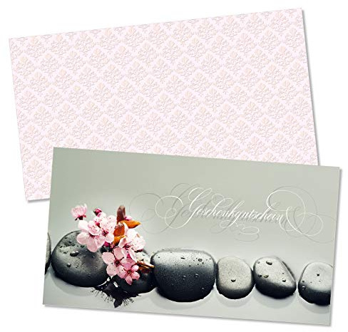 GESCHENKGUTSCHEINcom by POS-HAUER. Gutschein-Set. 10x Gutschein + Kuvert. Für Kosmetikinstitute Wellness, blanko zum selber Ausfüllen.