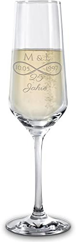 PR Print Royal Sektglas mit Gravur - mit Initialen und Datum - graviert, 25 Jahre Unendlichkeit - Hochzeitsgeschenke, Geschenke zur Silberhochzeit | 200 ml