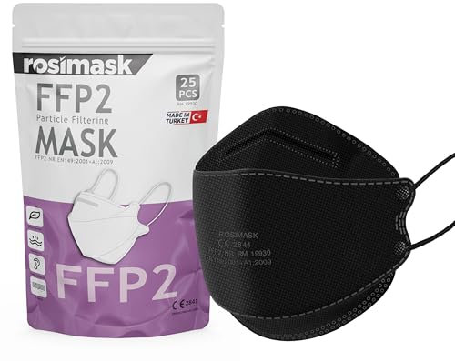 Cleanstro FFP2 Mask Pack of 25 - Hand Checked For Quality - Disposable FFP2 / KN95 Mask With 5 Layered Webbing Fibers - A Must Have High Filtration Mask For Outdoor (Packaging may Vary)