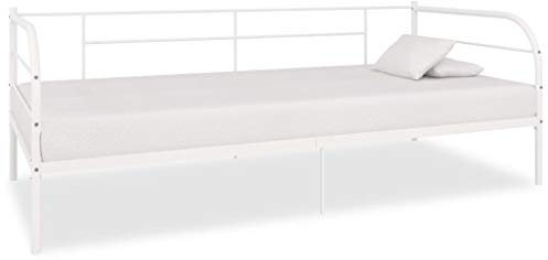 ZEYUAN Tagesbett-Rahmen, Schlafsofa, Schlafcouch, Sofabett, Polsterliege, Ausziehsofa, Bettsofa, Daybed, Weiß Metall 90×200 cm