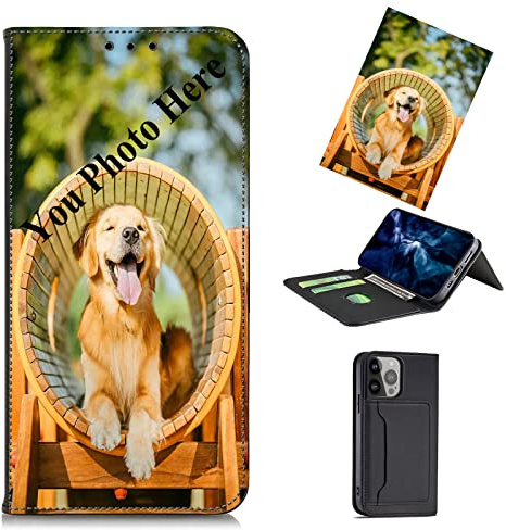 TIANDIMY Personalisierte Leder Handyhülle mit Foto für Samsung Galaxy S23 Ultra Hülle,Individuelle Text Bildern Foldable Flip Klapphüllen Wallet Case Schutzhülle für Galaxy S23 Ultra Phone Case Cover