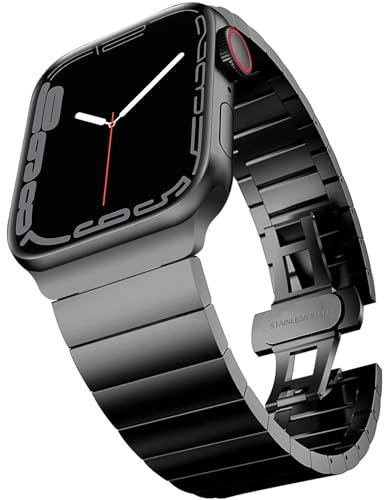 ALFARAY Metallarmband Kompatibel mit Apple Watch Armband Series 10 42mm 9 8 7 41mm SE Series 6 5 4 40mm Series 3 38mm, Edelstahl-Ersatzband für iWatch mit abnehmbarem Link für Damen Herren, Schwarz