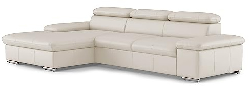 CAVADORE Echtleder-Schlafcouch Valerie mit XL-Longchair / Ecksofa mit Bettfunktion, Kopfteilverstellung + großem Longchair / 286 x 73 x 174 / Leder Weiß