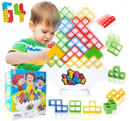 DONGTATA 64 PCS Tetra Turm Balance Spiel Nacht Tetris Turm Balance Gebäude Spielzeug Balancing Stapeln Montessori Spielzeug BESTES GESCHENK Brettspiele für 2 Spieler Lampe de nuit tulipe (STYLE-4)