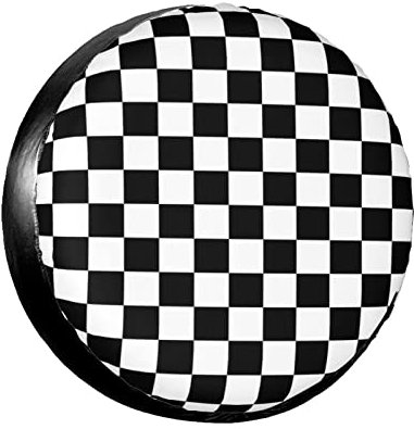 Auto Reifen Taschen Schachbrett-Geometrisches Kariertes Plaid-Muster-Schwarz-Weißes Schachbrett Sauberen Reifentasche Premium Reifenschutzhülle Für SUV Trailer Fahrzeuge 15inch