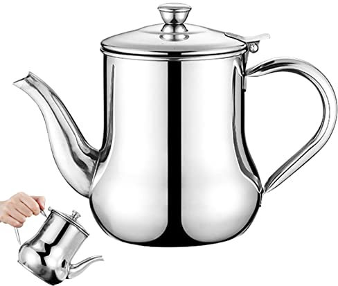 Huilier en Acier Inoxydable avec Filtre – Grand Pot de Stockage d'huile avec Couvercle Anti-poussière – Théière, séparateur d'huile et de Graisse pour la Maison et la Cuisine