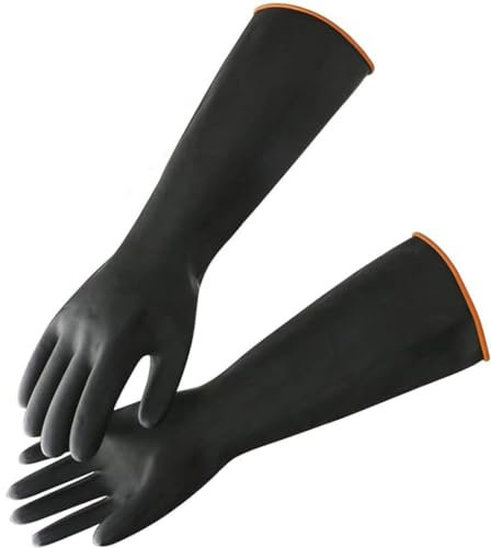 14 Rubber Gloves, Chemical Resistant Protective Gloves, Reusable Heavy Duty Latex Gloves Industrial Safety Work Glove, Waterproof, Resist Strong Acid & Alkali for Household Industry, Non-Slip(1 Pair)
