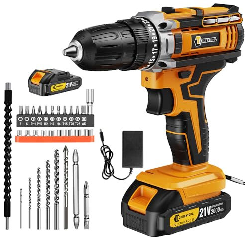 Akkuschrauber 21V Akku Bohrschrauber Set 25+1 Drehmomentstufen Klein Akkubohrer 45N.m mit Akku und Ladegerät Bohrmaschine Schlagbohrschrauber mit 10mm Bohrfutter LED-Licht 30 Zubehör Tragetasche