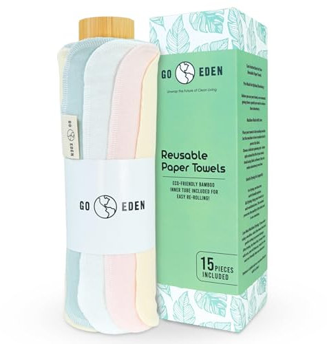 Go Eden Reusable Paper Towels - Pack of Paperless & Washable Towels, 100% Cotton, Highly Absorbent, and Built to Last, Kitchen Dish Cloth Alternative (Pastels, 15 Pieces)