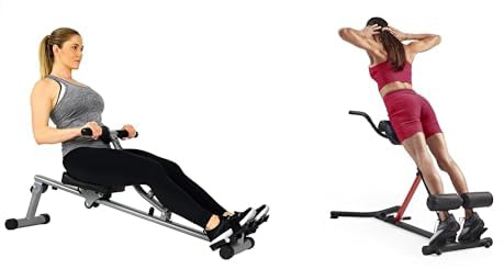 Sunny Health & Fitness 12 Adjustable Resistance Rowing Machine Rower w/Digital Monitor + Unisex's Station-SF-BH620062 Hyperextension Roman Chair with Dip Station